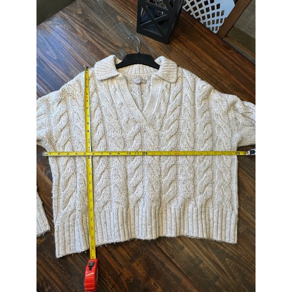LOFT Chunky Cable Fisherman Knit Sweater Collared V-Neck Woman's  Size L - Picture 3 of 12